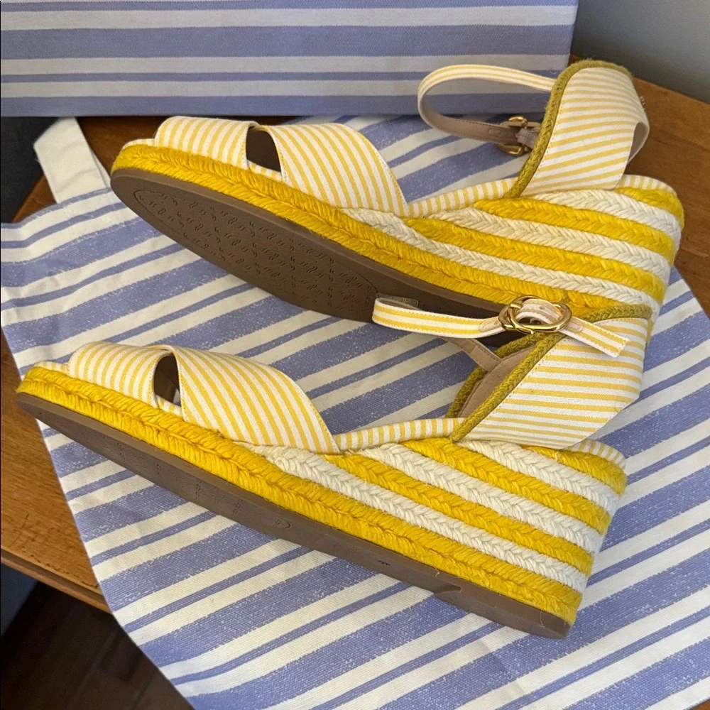 Stuart Weitzman Mirela Yellow and White Espadrilles - Size 9.5 or 40 - NIB